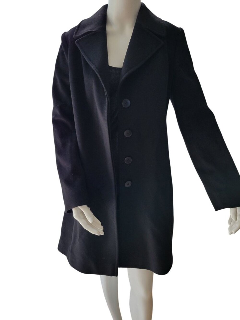 Fleuette 100% Loro Piana Wool Black Car Coat size 4 Notched Front Quiet Luxury